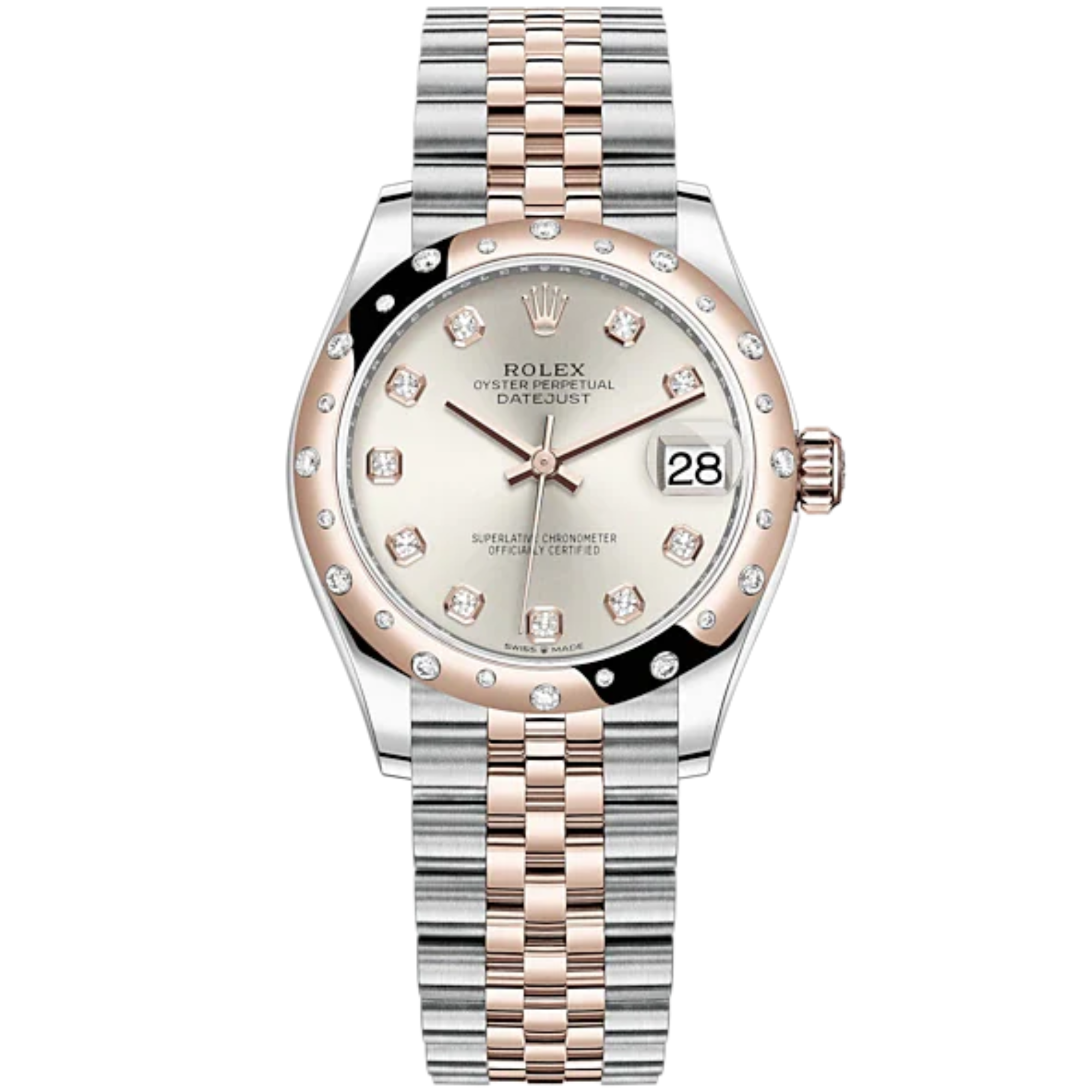 Datejust 31 31mm Jubilee Bracelet Oystersteel and Everose Gold with Silver Diamond-Set Dial Diamond Set Bezel - Rolex