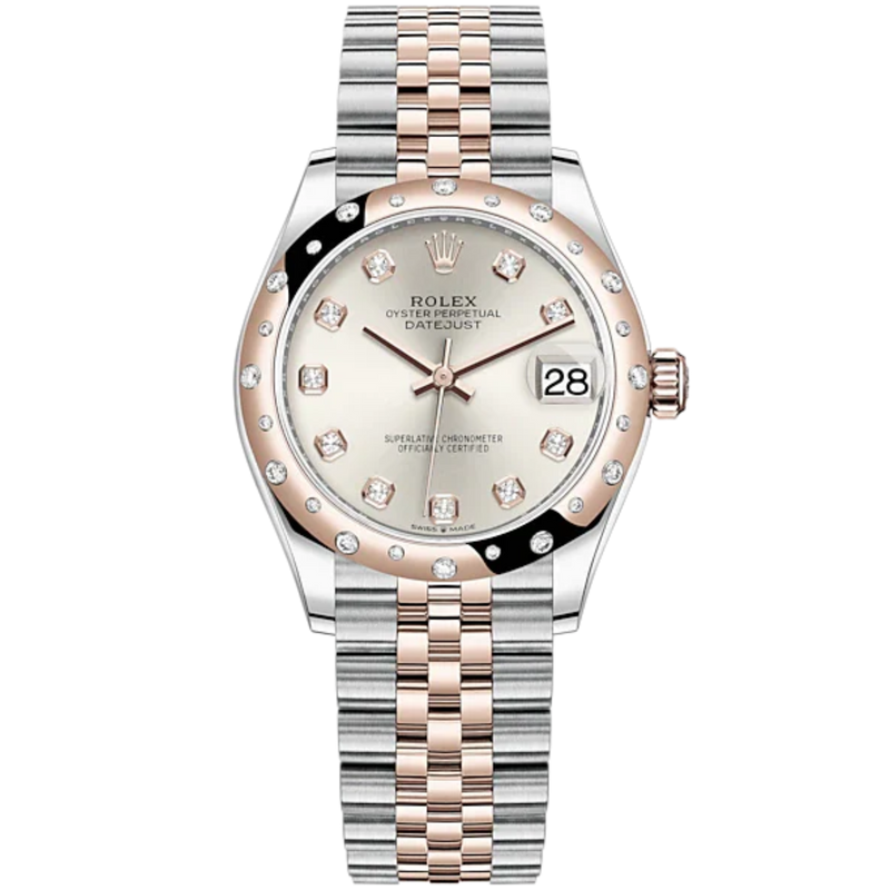 Datejust 31 31mm Jubilee Bracelet Oystersteel and Everose Gold with Silver Diamond-Set Dial Diamond Set Bezel - Rolex