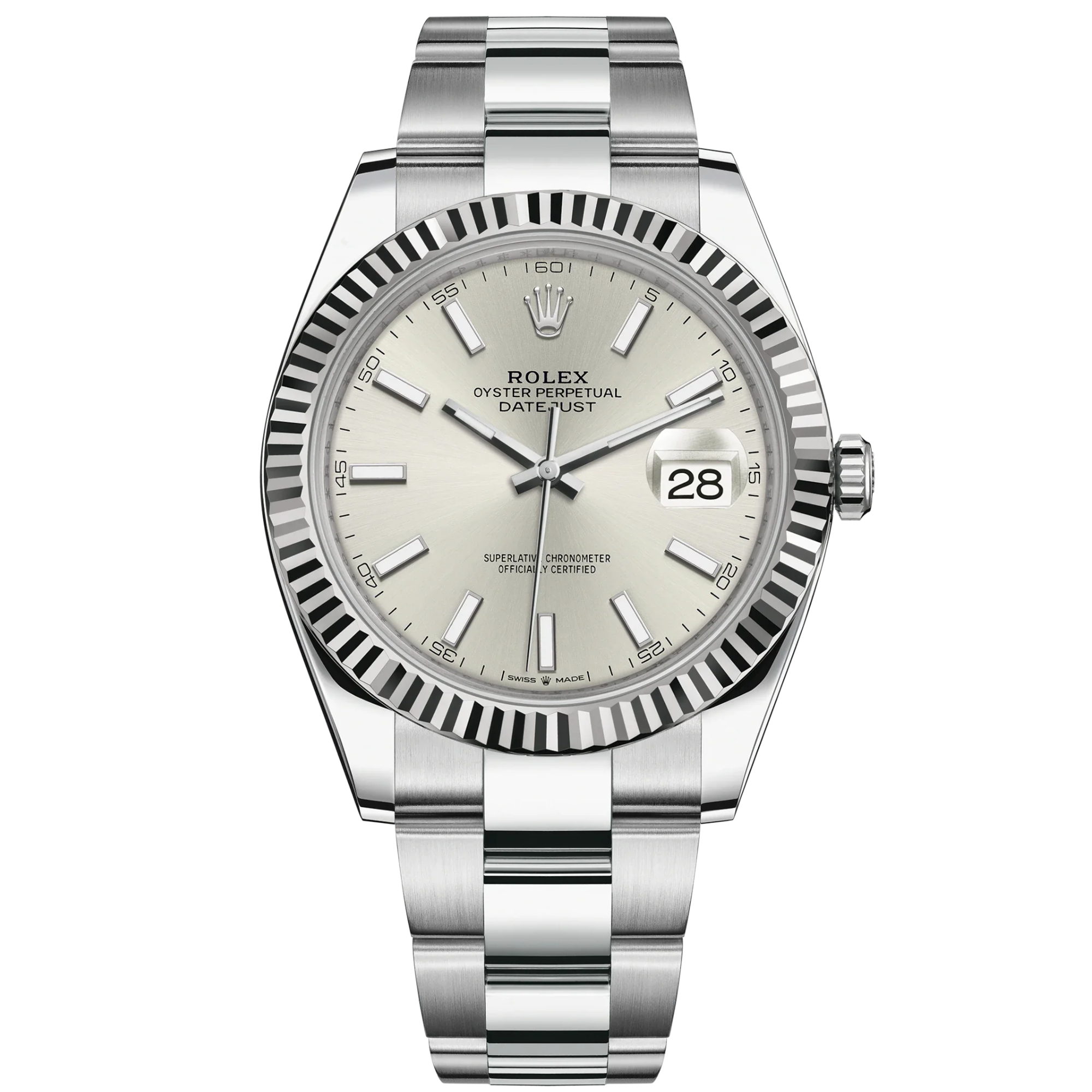 Datejust 41 41mm Oyster Bracelet Oystersteel and White Gold with Silver Dial Fluted Bezel - Rolex