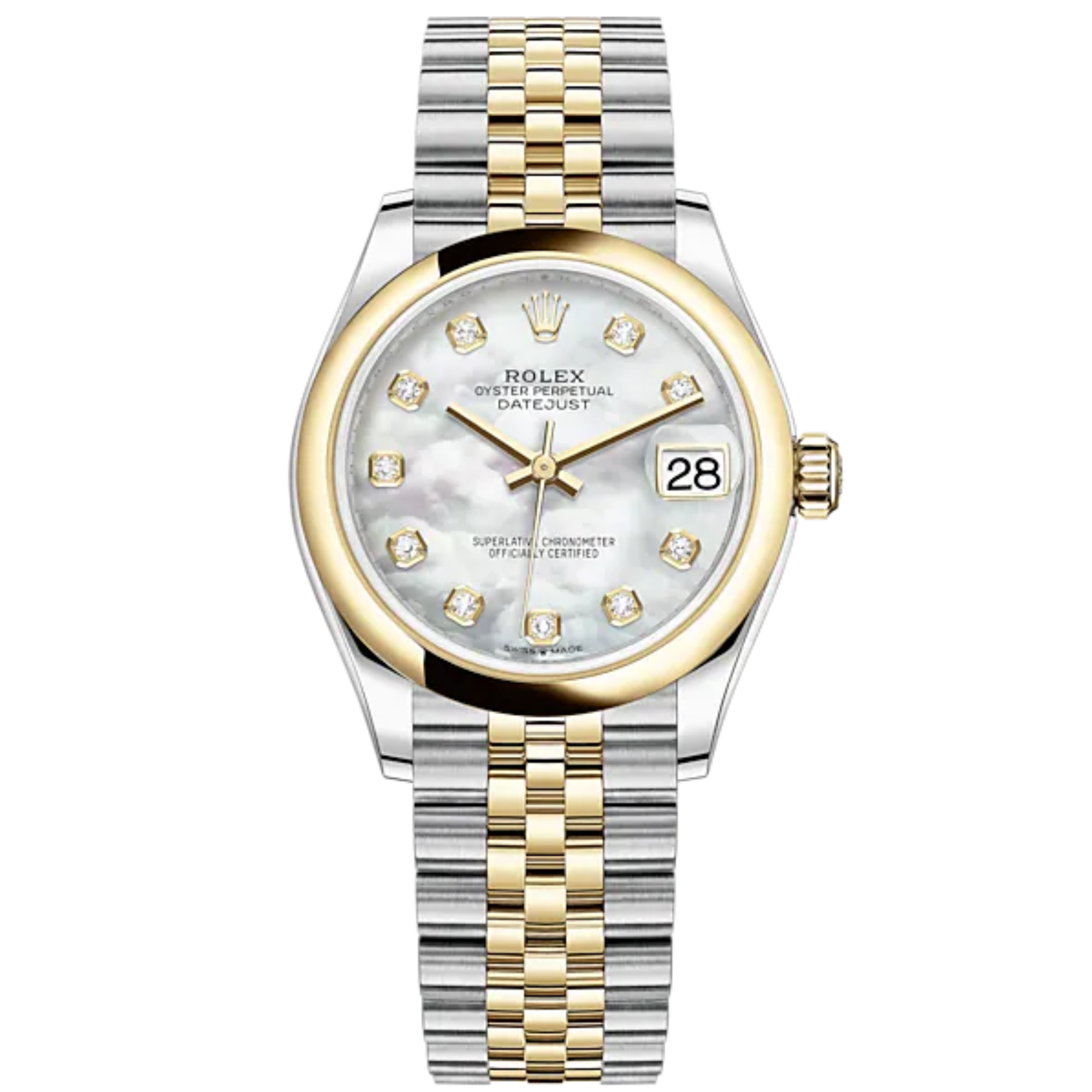 Datejust 31 31mm Jubilee Bracelet Oystersteel and Yellow Gold with White Mother-Of-Pearl Diamond-Set Dial Yellow Gold Bezel - Rolex