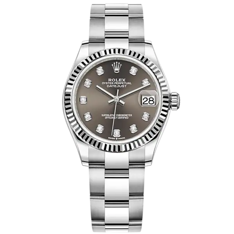 Datejust 31 31mm Oyster Bracelet Oystersteel and White Gold with Dark Grey Diamond-Set Dial Fluted Bezel - Rolex