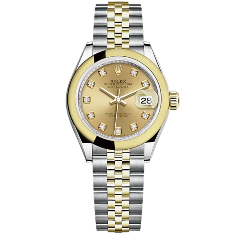 Lady-DateJust 28mm Oystersteel Jubilee Bracelet and Yellow Gold with Champagne-Colour Dial and Domed Bezel - Rolex