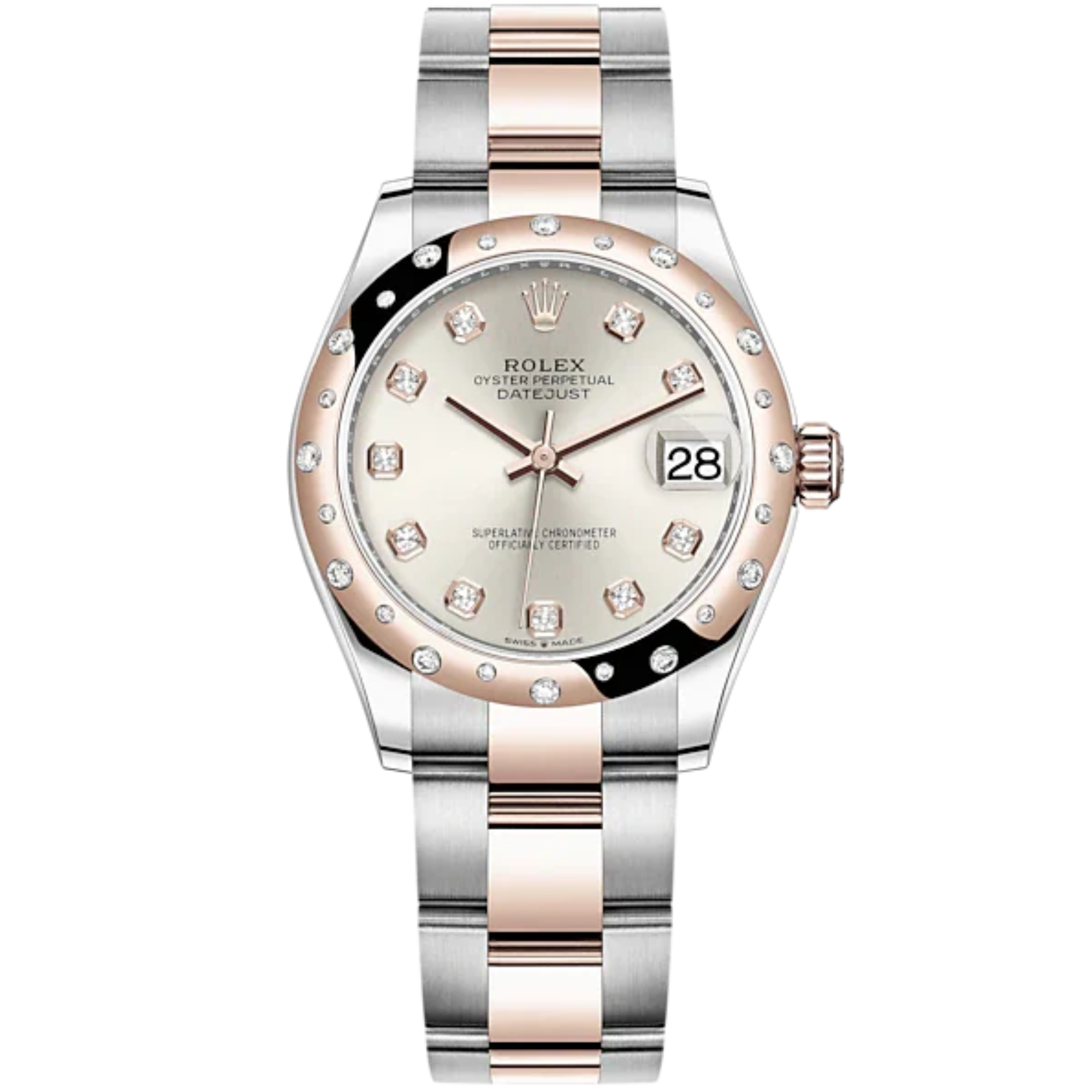 Datejust 31 31mm Oyster Bracelet Oystersteel and Everose Gold with Silver Diamond-Set Dial Diamond-Set Bezel - Rolex