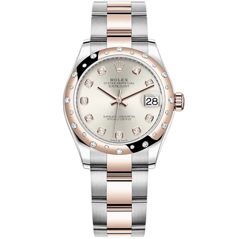 Datejust 31 31mm Oyster Bracelet Oystersteel and Everose Gold with Silver Diamond-Set Dial Diamond-Set Bezel - Rolex