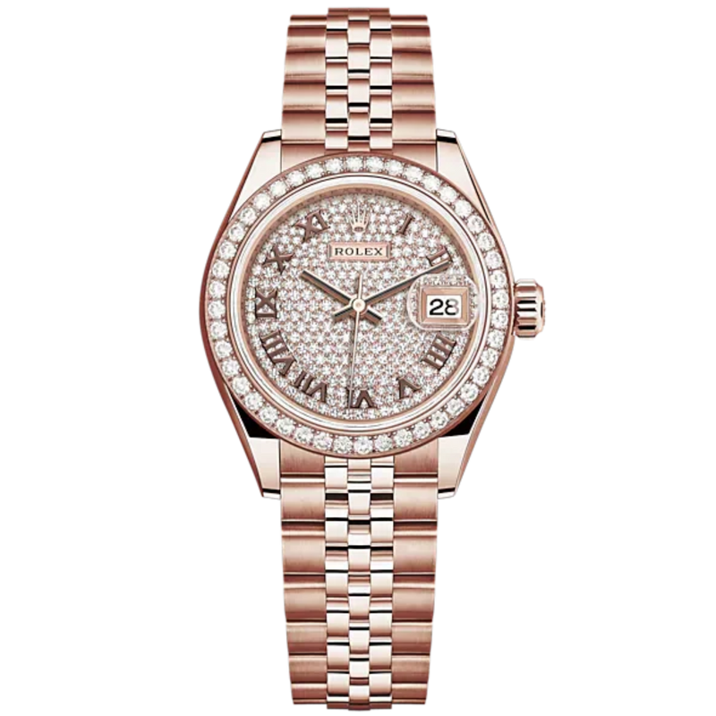 Lady-DateJust 28mm Jubilee Bracelet and 18 KT Everose Gold with Diamond-Paved Dial and Diamond-Set Bezel - Rolex