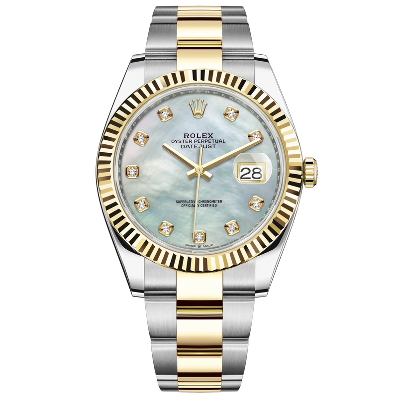 Datejust 41 41mm Oyster Bracelet Oystersteel and Yellow Gold with White Mother-Of-Pearl Diamond-Set Dial Fluted Bezel - Rolex
