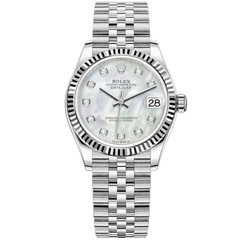 Datejust 31 31mm Jubilee Bracelet Oystersteel and White Gold with White Mother-Of-Pearl Diamond-Set Fluted Bezel - Rolex
