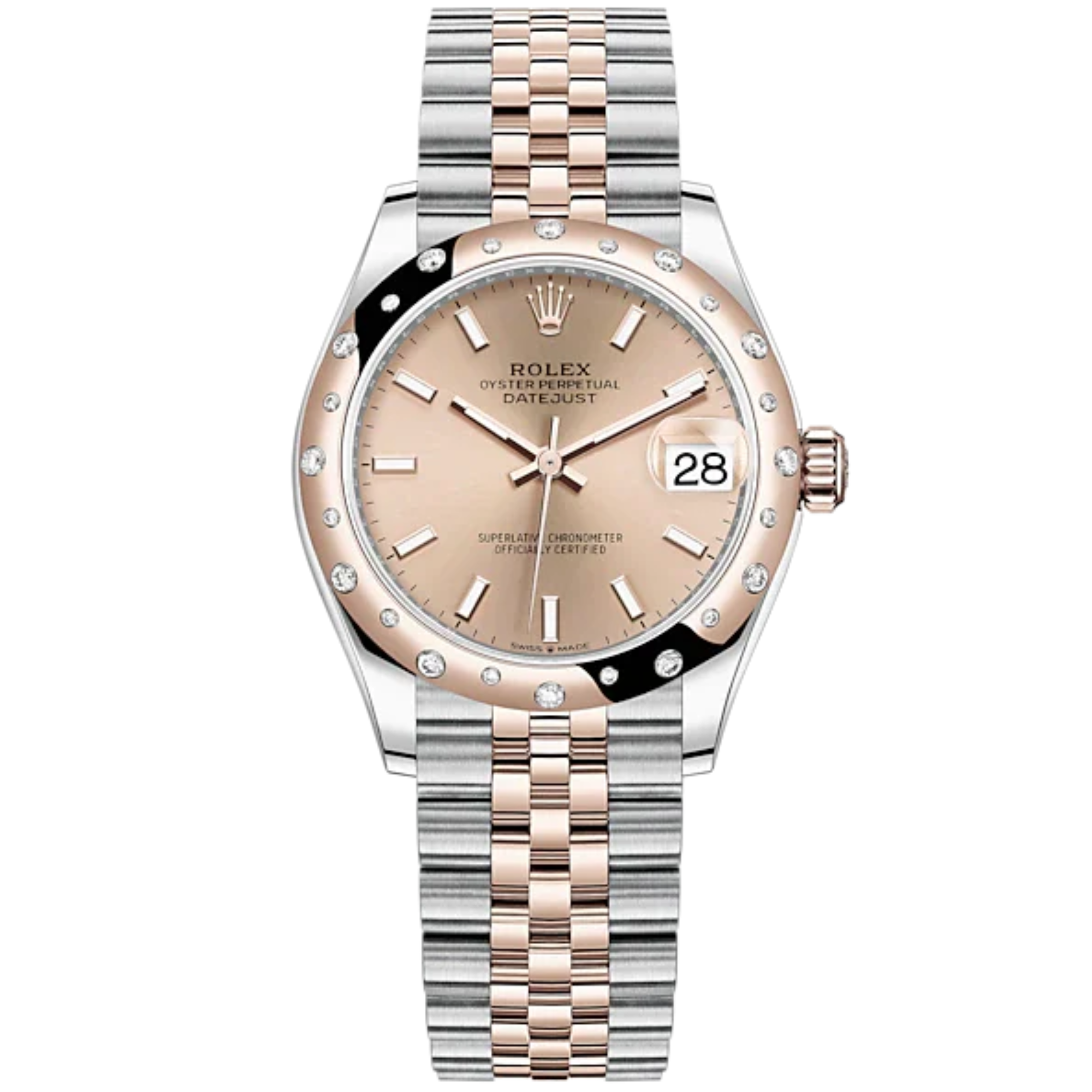 Datejust 31 31mm Jubilee Bracelet Oystersteel and Everose Gold with Rosé-Colour Dial Diamond-Set Bezel - Rolex