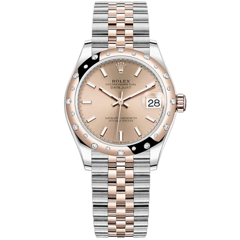 Datejust 31 31mm Jubilee Bracelet Oystersteel and Everose Gold with Rosé-Colour Dial Diamond-Set Bezel - Rolex