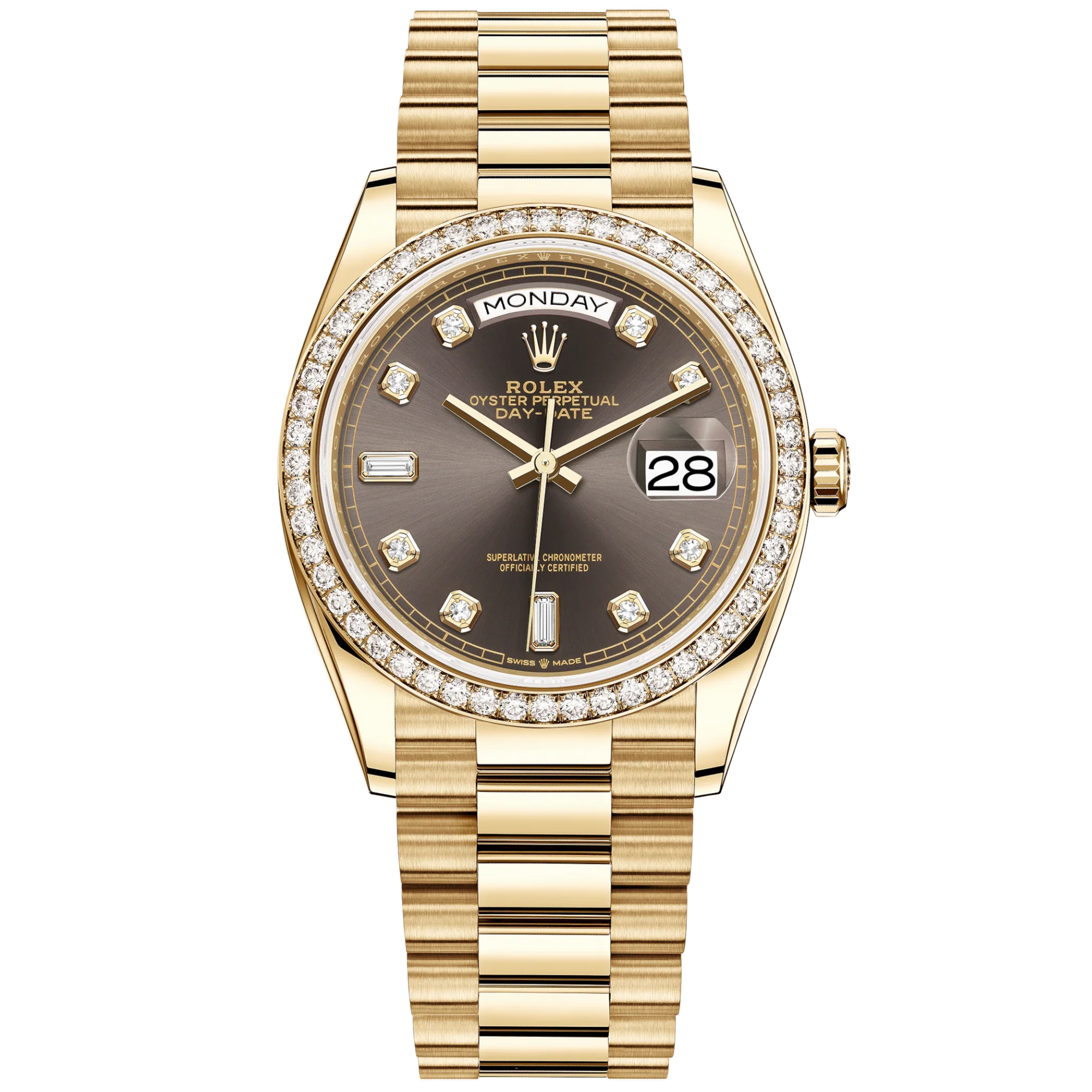 Day-Date 36 36mm President Bracelet and 18 KT Yellow Gold with Dark Grey Diamond-Set Dial Diamond-Set Bezel - Rolex
