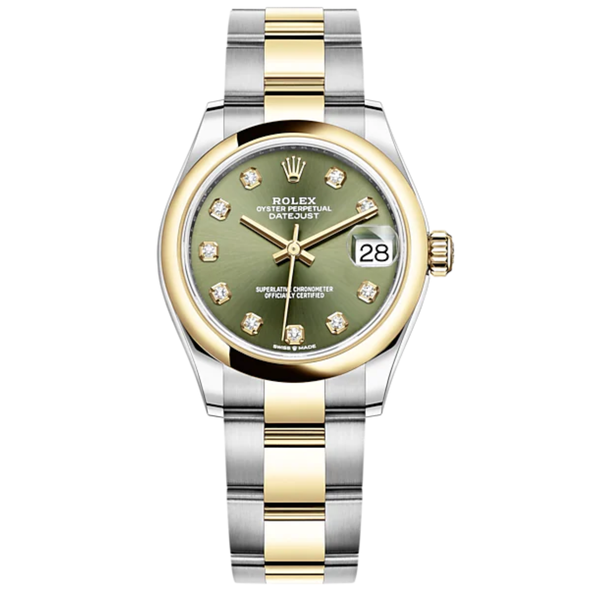 Datejust 31 31mm Oyster Bracelet Oystersteel and Yellow Gold with Olive-Green Diamond-Set Dial Yellow Gold Bezel - Rolex