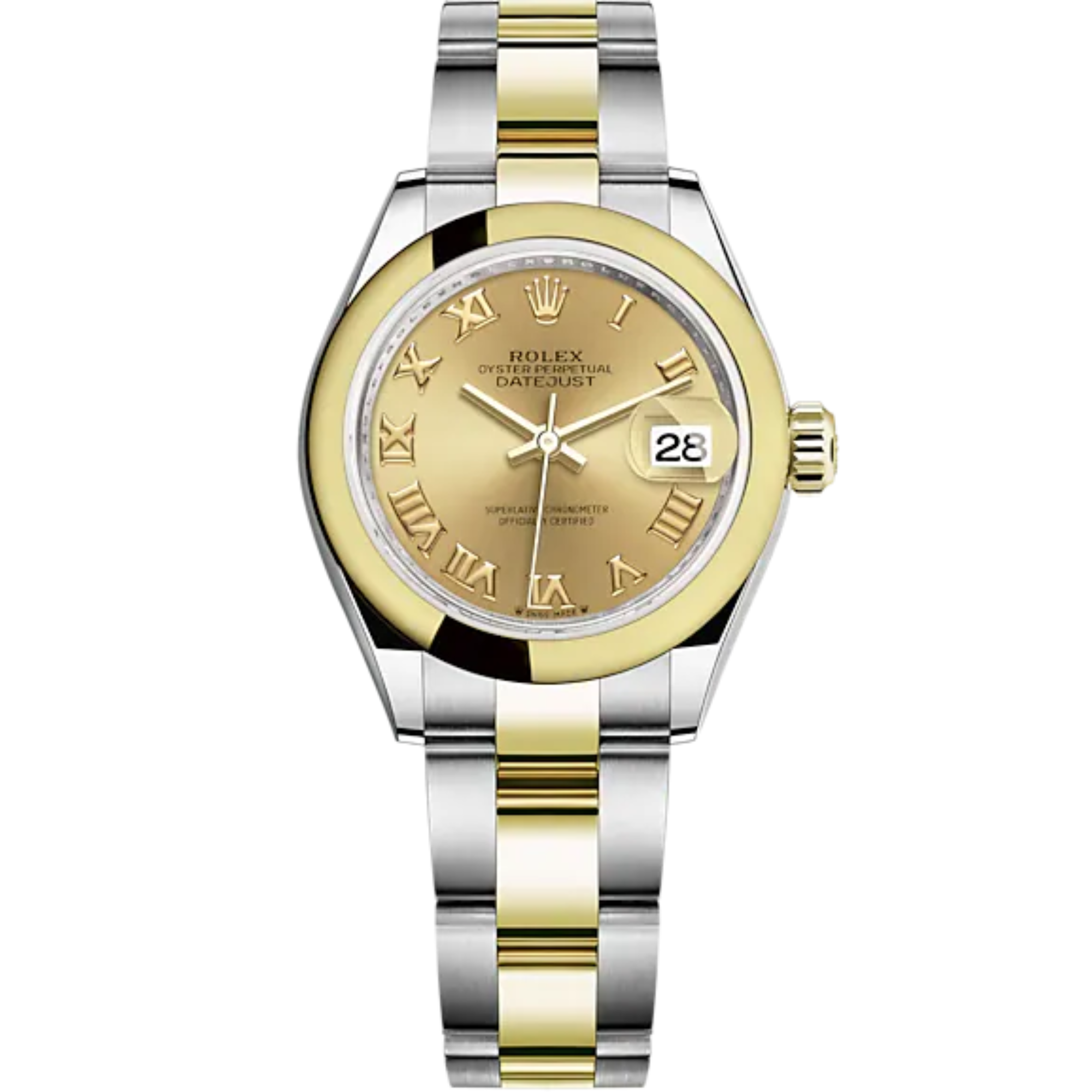 Lady-DateJust 28mm Oyster Oystersteel Bracelet and Yellow Gold with Champagne-Colour Dial and Domed Bezel - Rolex