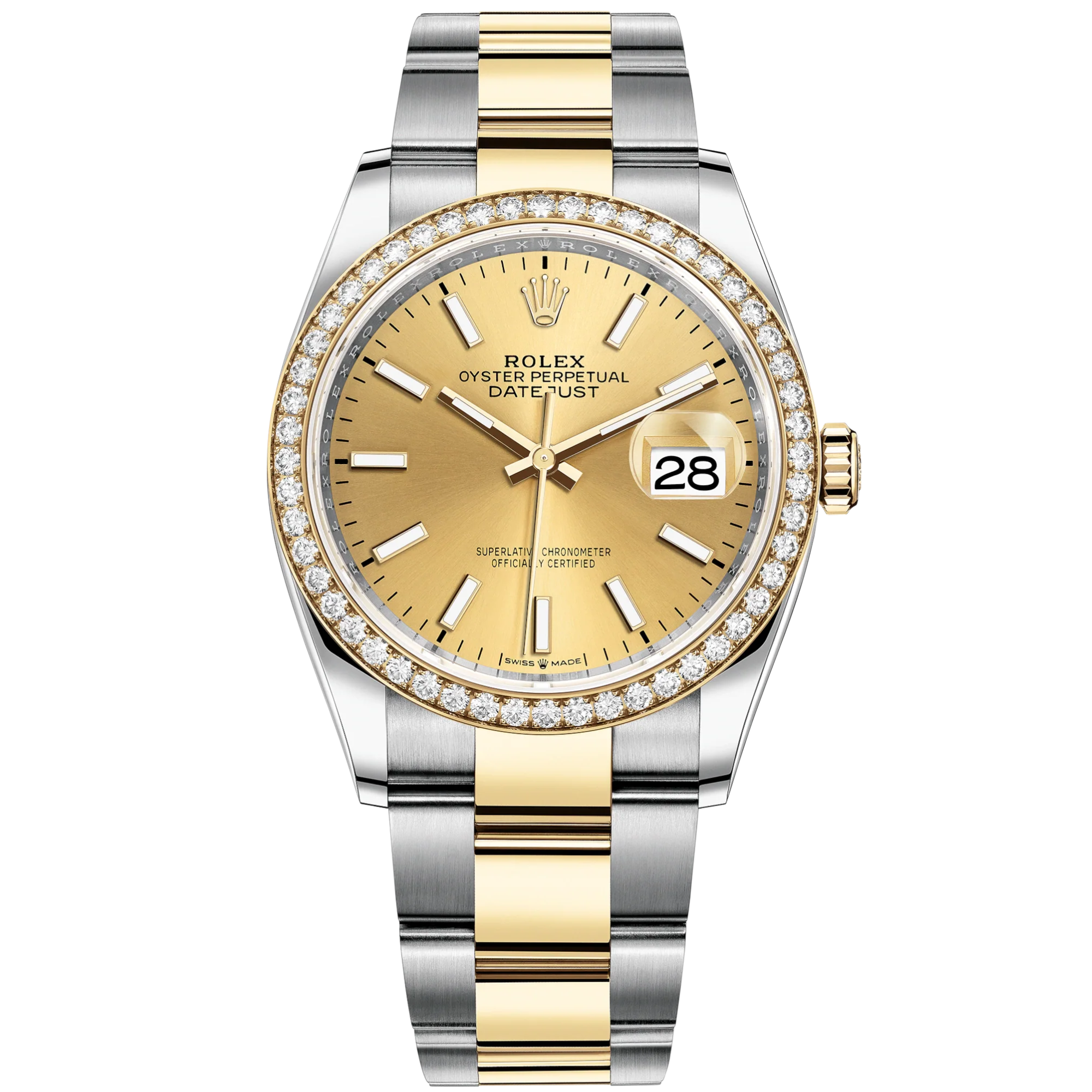 Datejust 36 36mm Oystersteel Jubilee Bracelet and Yellow Gold with Champagne-Colour Dial Diamond-Set Bezel - Rolex