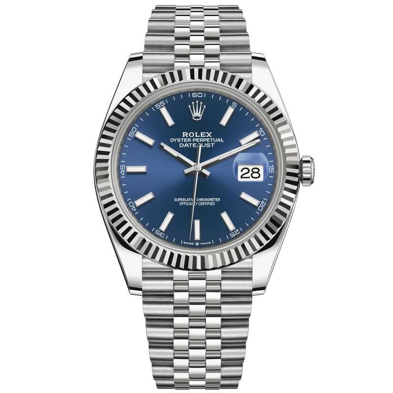 Datejust 41 41mm Jubilee Bracelet Oystersteel and White Gold with Bright Blue Dial Fluted Bezel - Rolex