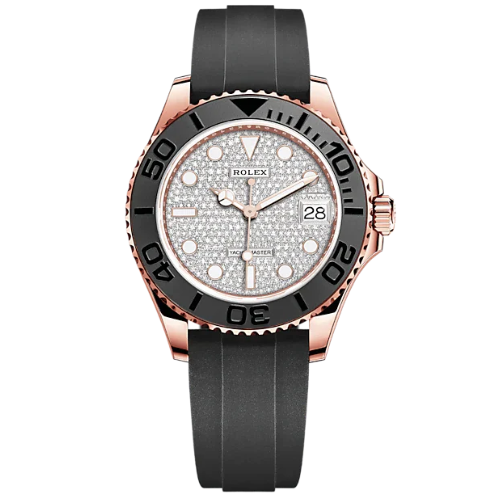 Yacht-Master 37 37mm Oysterflex Bracelet and 18 CT Everose Gold with Diamond-Pave Dial Bidirectional Rotatable Bezel - Rolex