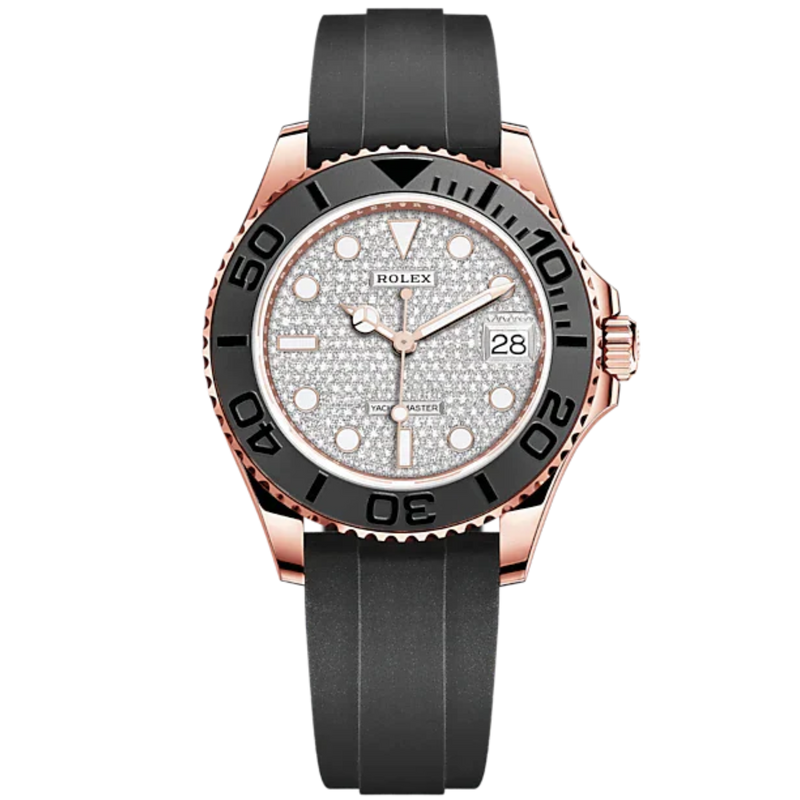 Yacht-Master 37 37mm Oysterflex Bracelet and 18 CT Everose Gold with Diamond-Pave Dial Bidirectional Rotatable Bezel - Rolex