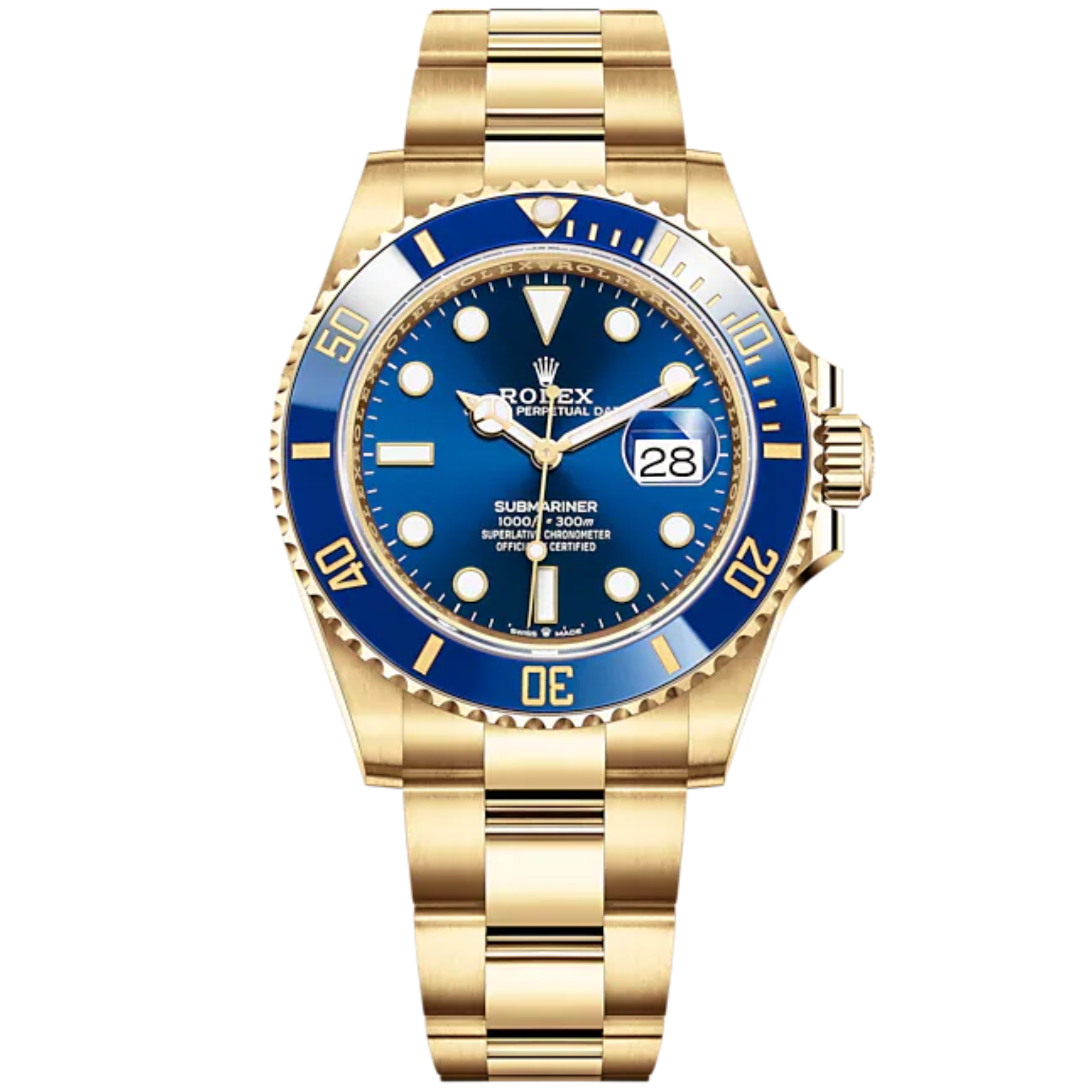 Submariner Date 41mm Oyster Bracelet and 18 CT Yellow Gold with Royal Blue Dial Blue Cerachrom Unidirectional Rotatable Bezel - Rolex