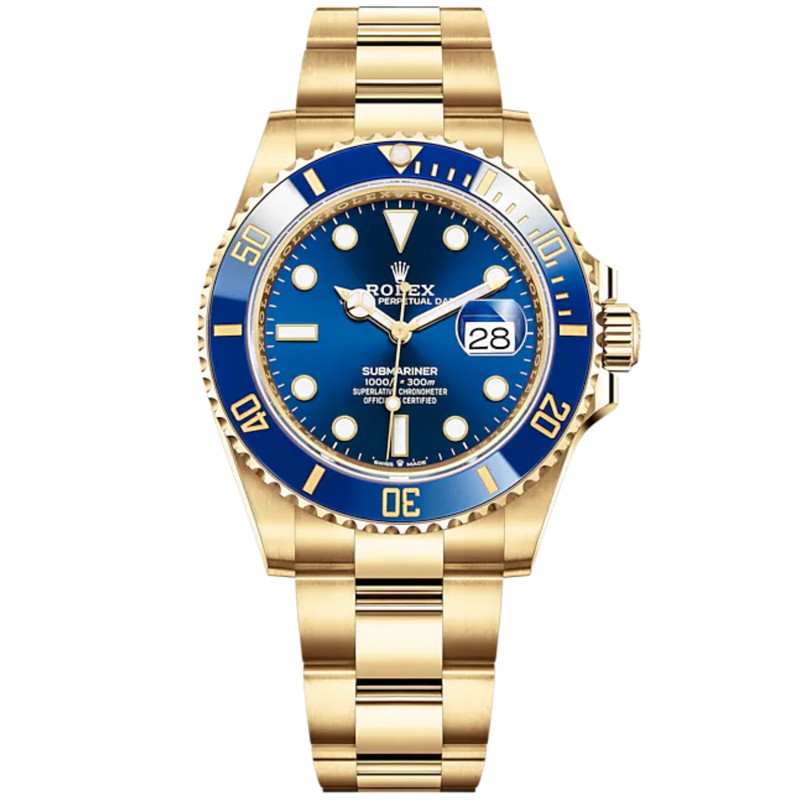 Submariner Date 41mm Oyster Bracelet and 18 CT Yellow Gold with Royal Blue Dial Blue Cerachrom Unidirectional Rotatable Bezel - Rolex