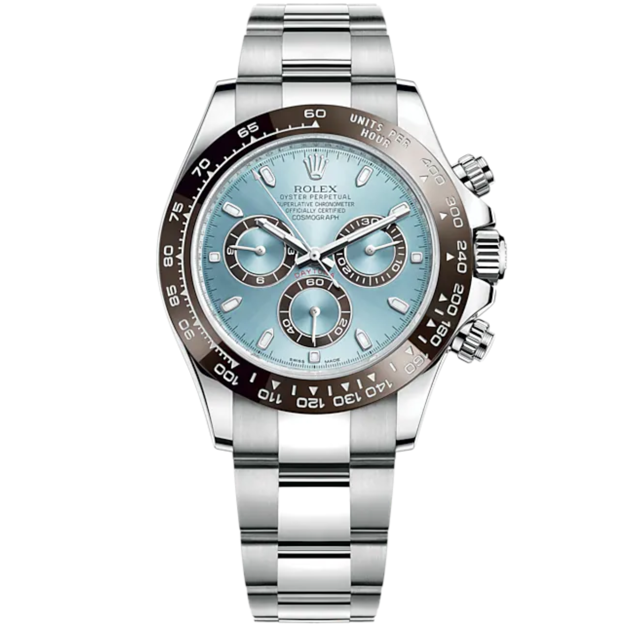 Cosmograph Daytona 40MM Oyster Bracelet Platinum With an Ice-Blue Dial Chestnut Brown Cerachrom Bezel With Tachymetric Scale - Rolex