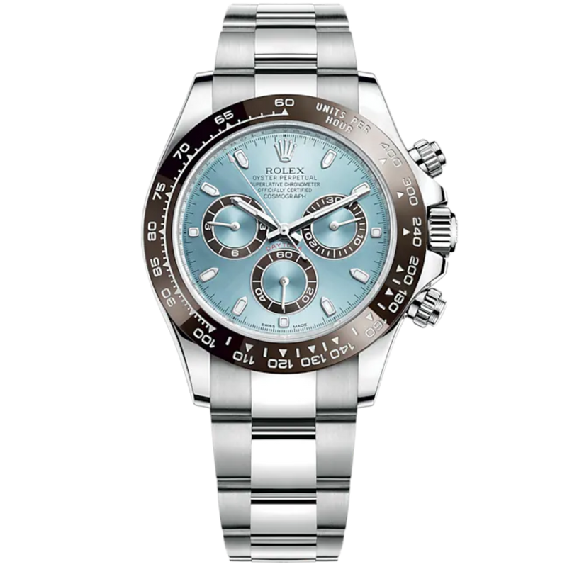Cosmograph Daytona 40MM Oyster Bracelet Platinum With an Ice-Blue Dial Chestnut Brown Cerachrom Bezel With Tachymetric Scale - Rolex