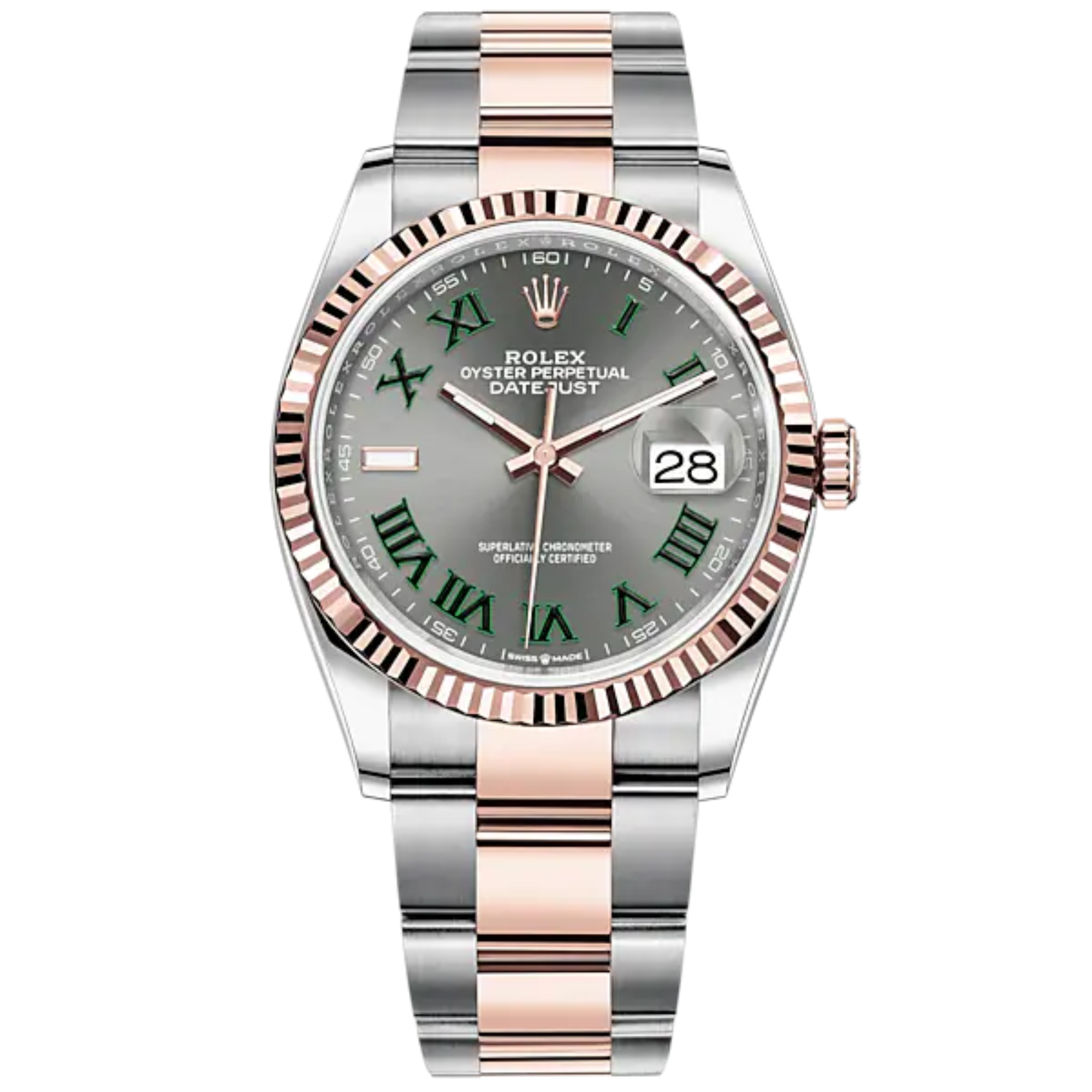 Datejust 36 36mm Oyster Bracelet Oystersteel and Everose Gold with Slate Dial Fluted Bezel - Rolex