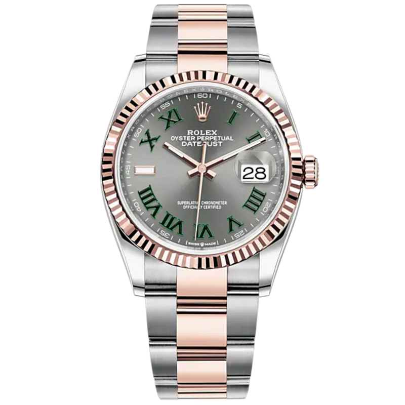 Datejust 36 36mm Oyster Bracelet Oystersteel and Everose Gold with Slate Dial Fluted Bezel - Rolex