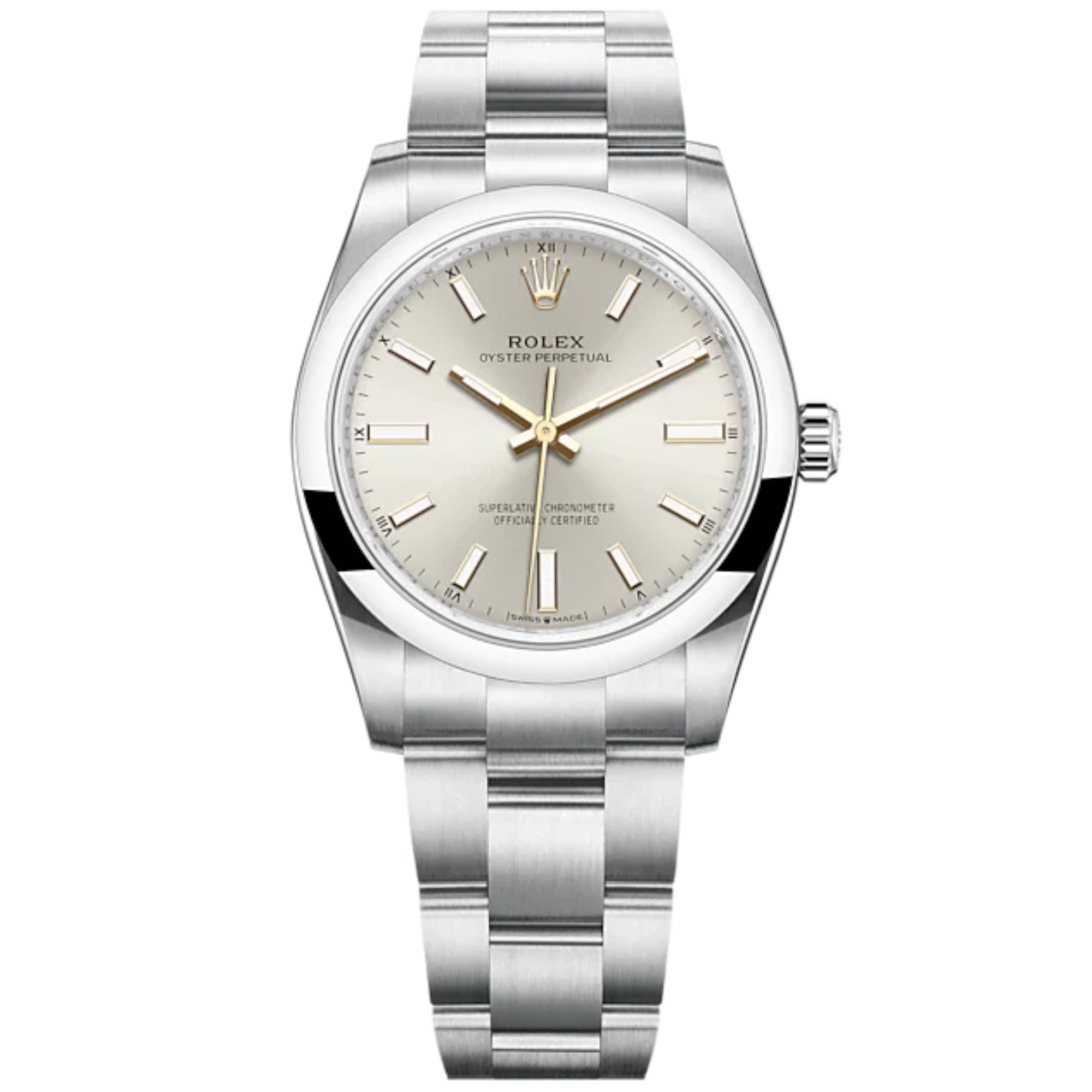 Oyster Perpetual 34 34MM Oyster Bracelet Silver Dial Domed Bezel - Rolex