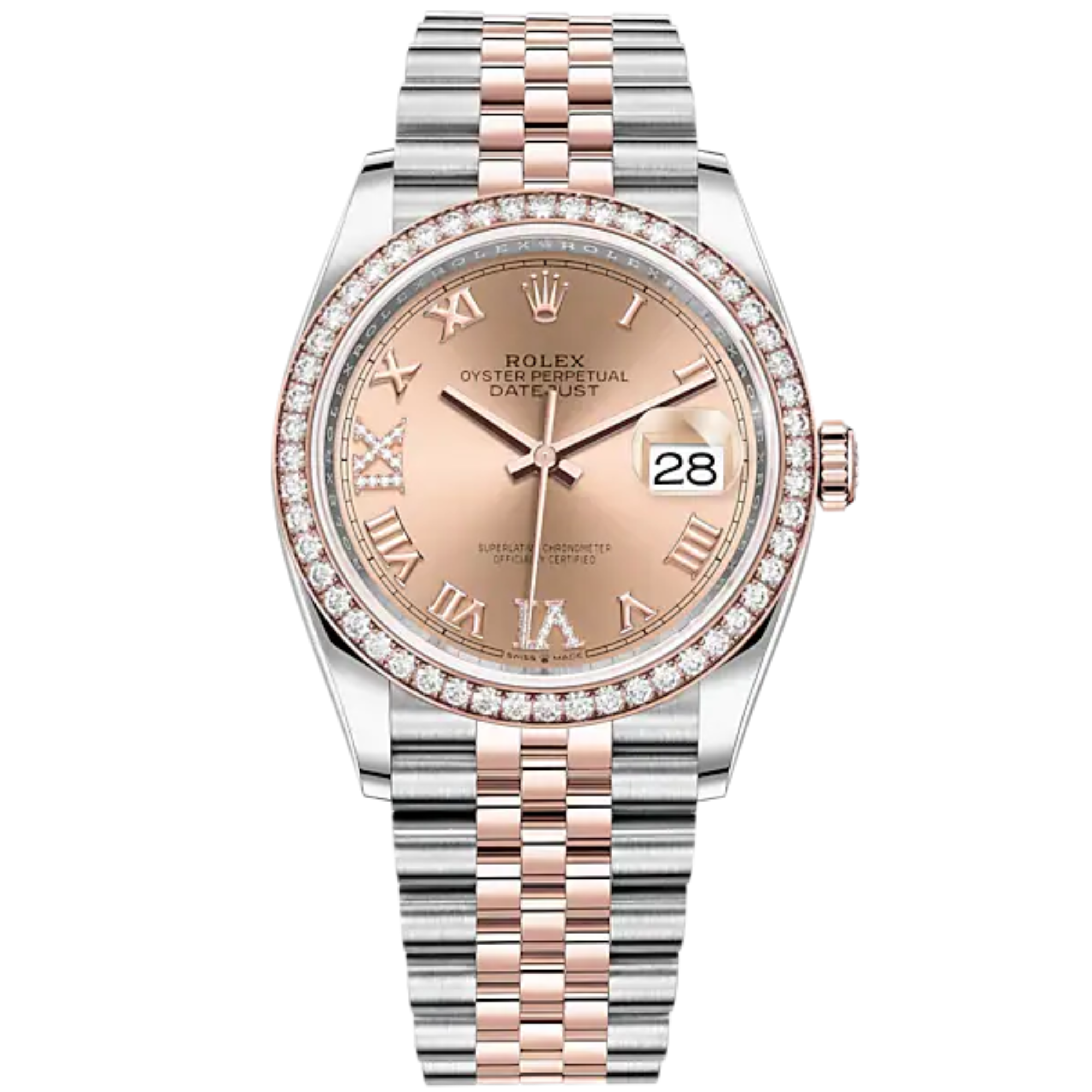 Datejust 36 36mm Oystersteel Jubilee Bracelet and Everose Gold and Diamond-Set Dial Diamond-Set Bezel - Rolex