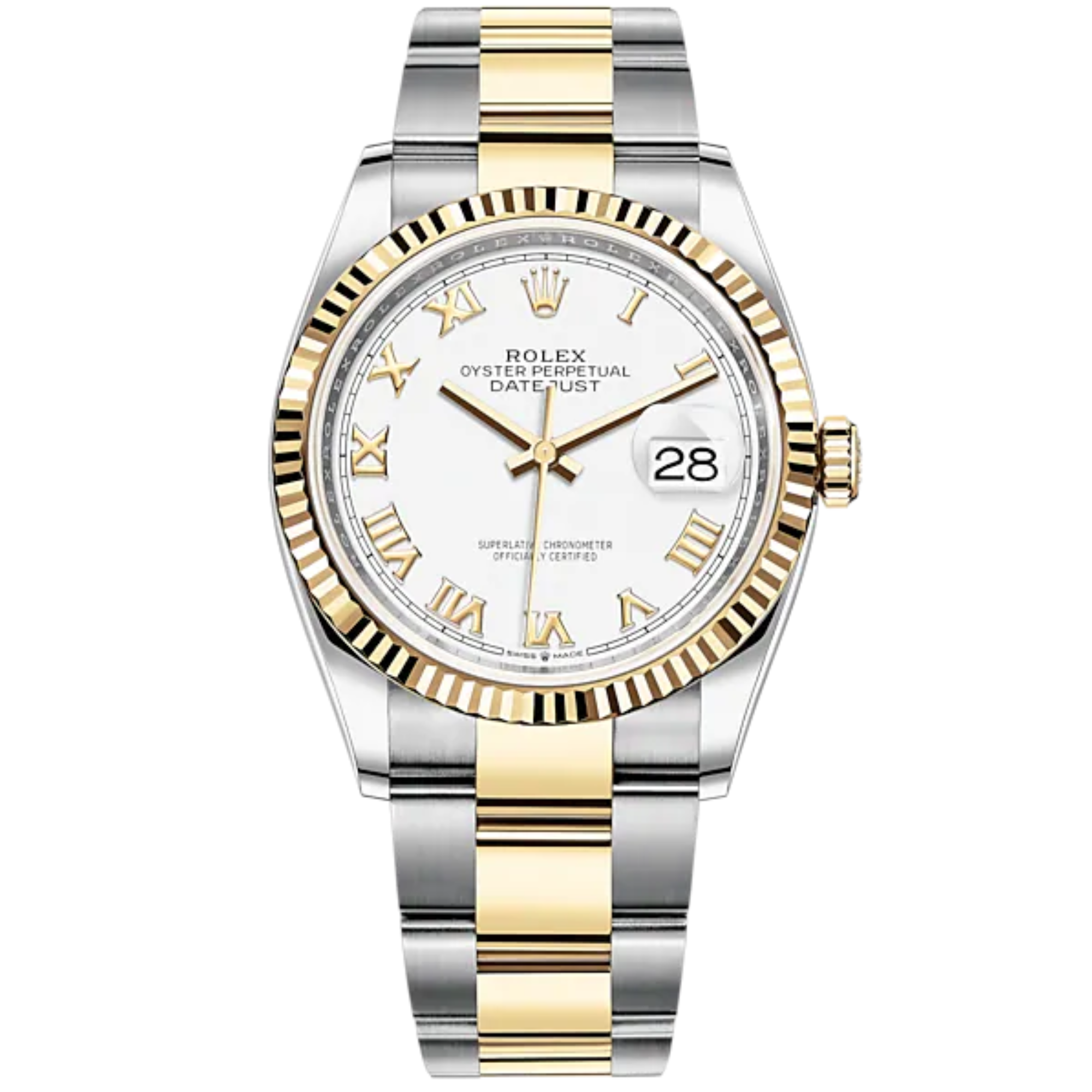 Datejust 36 36mm Oyster Bracelet Oystersteel and Yellow Gold with White Dial  Domed Bezel - Rolex