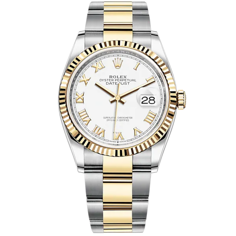 Datejust 36 36mm Oyster Bracelet Oystersteel and Yellow Gold with White Dial  Domed Bezel - Rolex