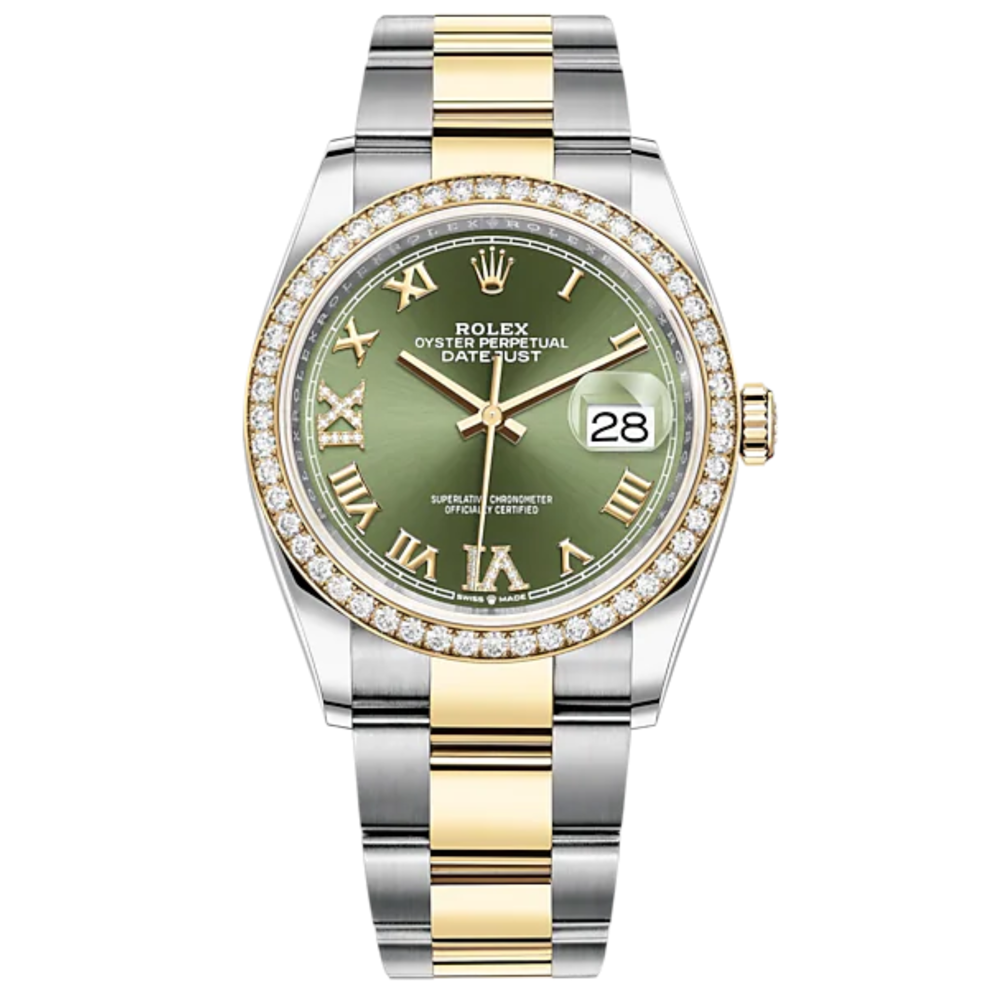 Datejust 36 36mm Oyster Braclete Oystersteel and Yellow Gold with Slate Dial Diamond-Set Bezel - Rolex