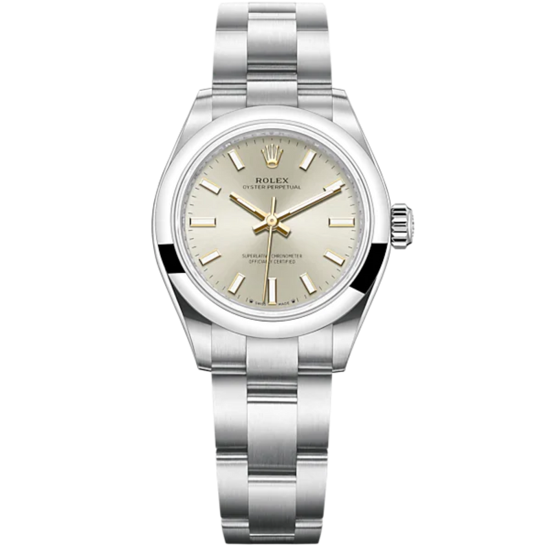 Oyster Perpetual 28 28MM Oyster Bracelet Silver Dial Domed Bezel - Rolex