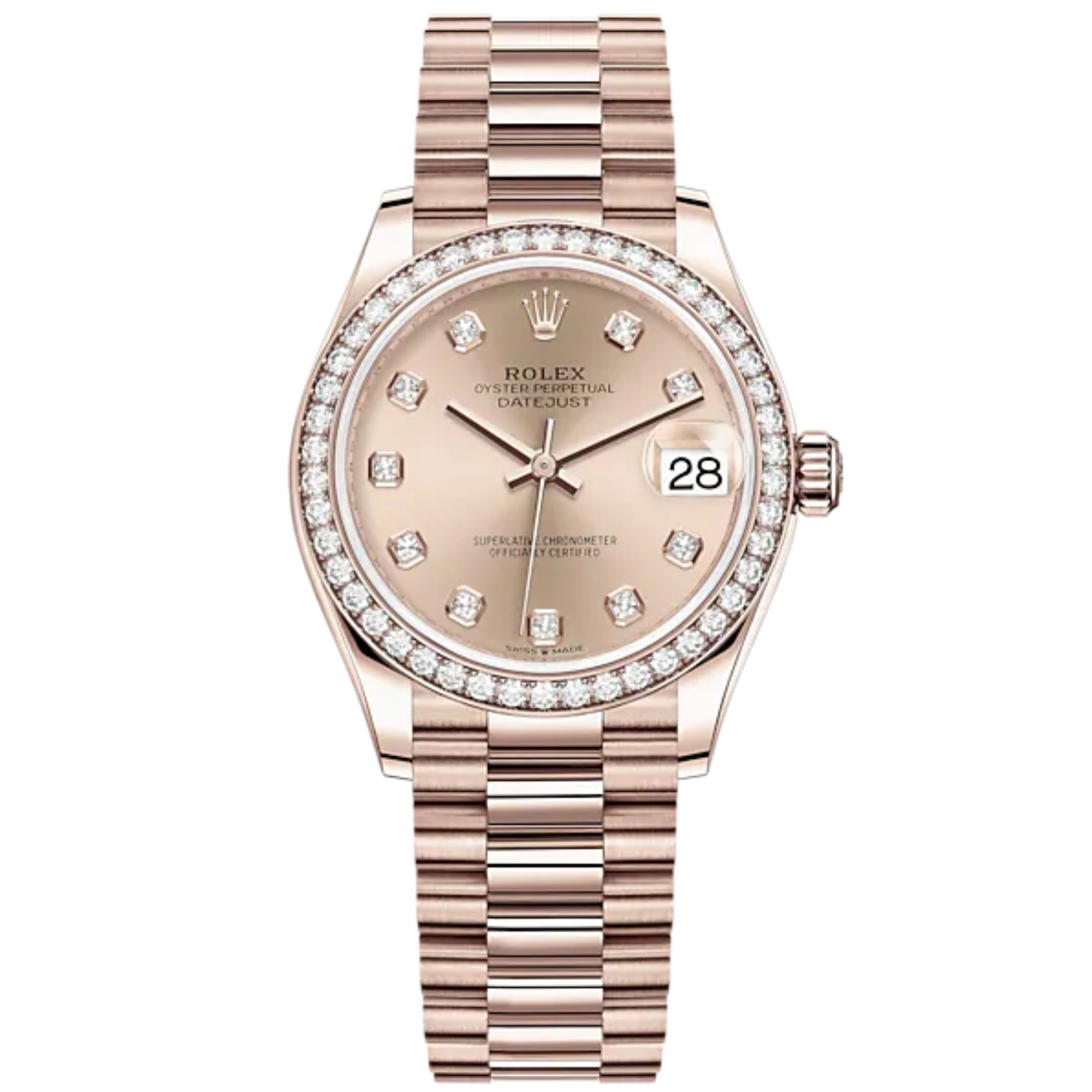 Datejust 31 31mm President Bracelet and 18 CT Everose Gold with Rosé Diamond-Set Dial Diamond Set Bezel - Rolex