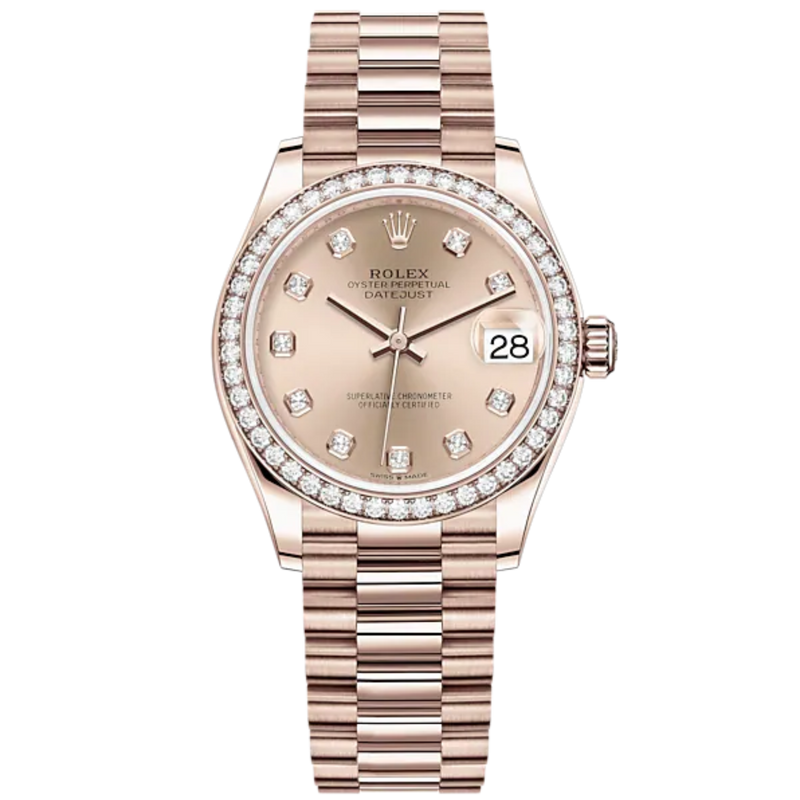 Datejust 31 31mm President Bracelet and 18 CT Everose Gold with Rosé Diamond-Set Dial Diamond Set Bezel - Rolex