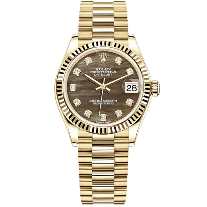 Datejust 31 31mm President Bracelet and 18 CT Yellow Gold with Black Mother-Of-Pearl Diamond-Set Dial Fluted Bezel - Rolex