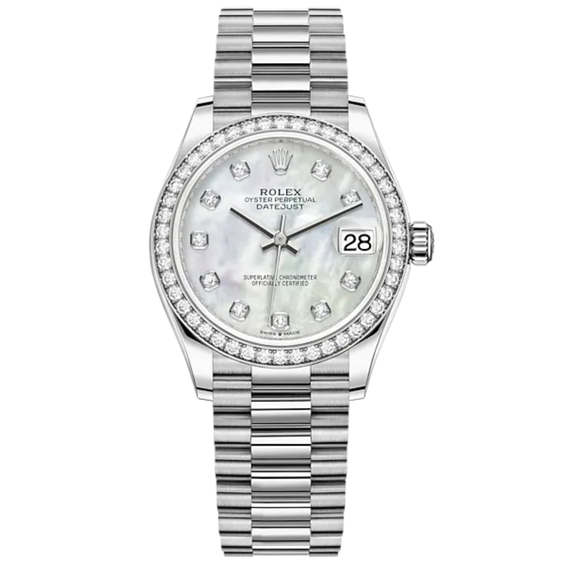 Datejust 31 31mm President Bracelet and 18 CT White Gold with White Mother-Of-Pearl Diamond-Set Dial Diamond-Set Bezel - Rolex