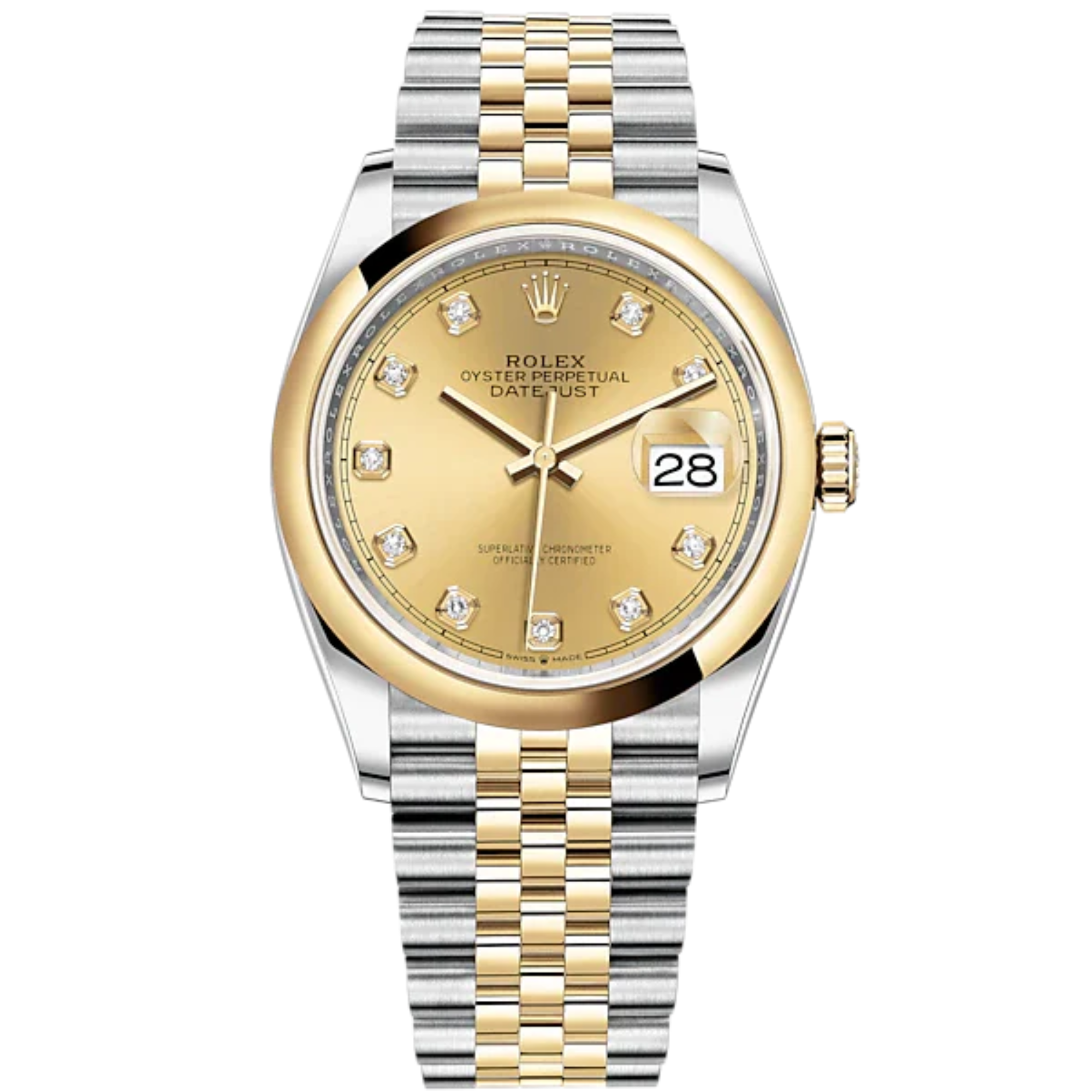 Datejust 36 36mm Oystersteel Jubilee Bracelet and Yellow Gold with Bright Black Diamond-Set Dial Domed Bezel - Rolex
