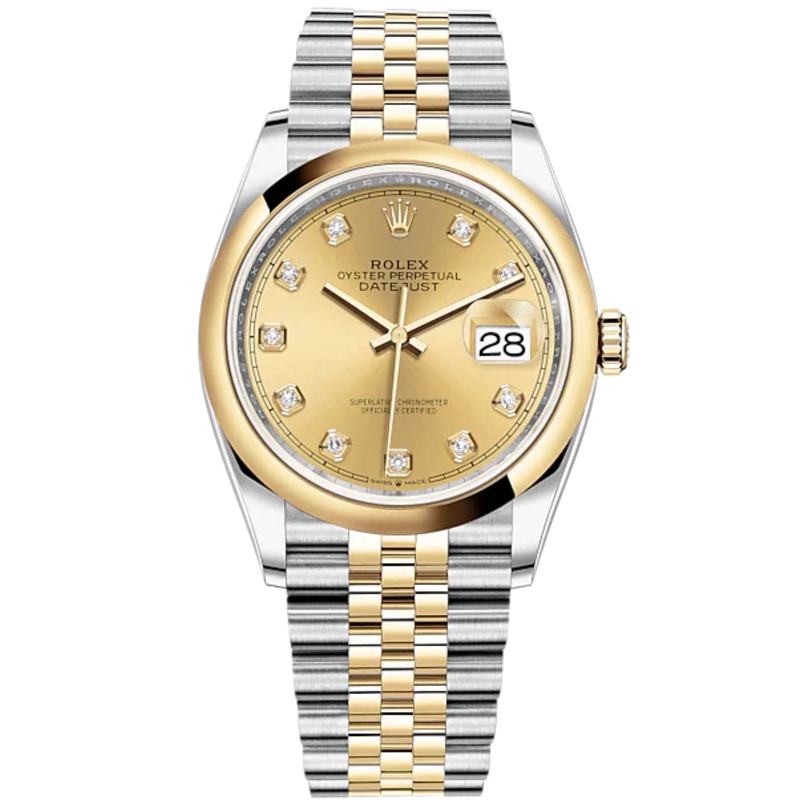 Datejust 36 36mm Oystersteel Jubilee Bracelet and Yellow Gold with Bright Black Diamond-Set Dial Domed Bezel - Rolex