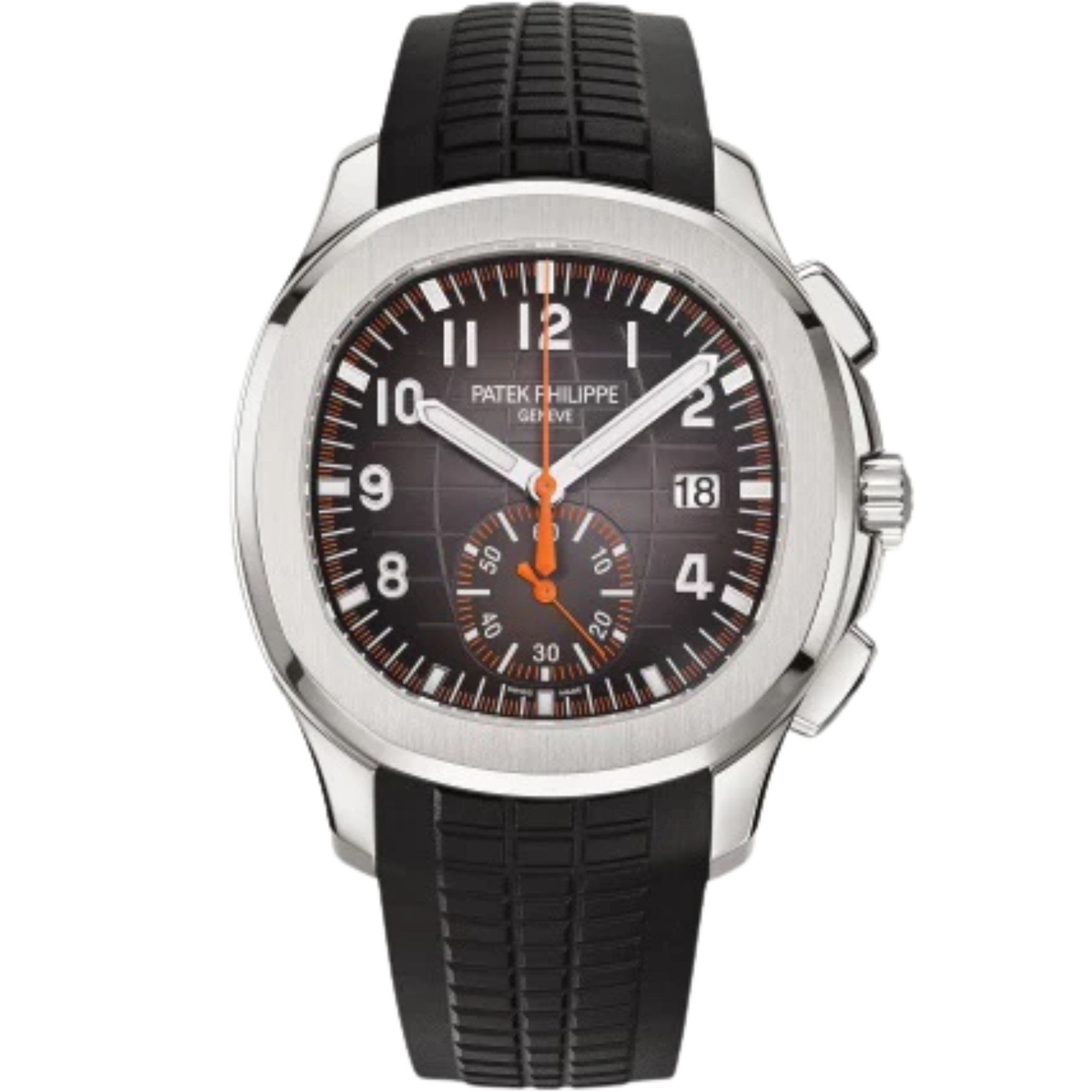 Patek Philippe Aquanaut Ref. 5968A-001 42.2mm Black/Orange Strap Embossed Black Dial Steel Bezel - Patek Philippe