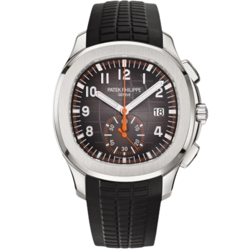 Patek Philippe Aquanaut Ref. 5968A-001 42.2mm Black/Orange Strap Embossed Black Dial Steel Bezel - Patek Philippe