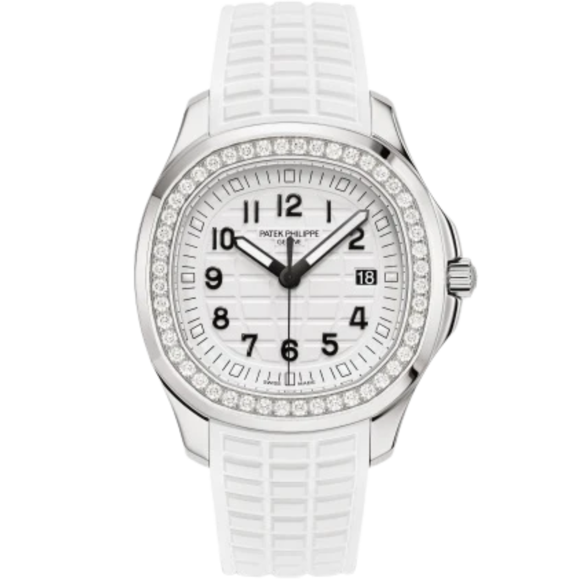 200A-010 Aquanaut 38.8mm Matte White Strap Matte White Embossed Dial Diamond-paved Steel Bezel - Patek Philippe