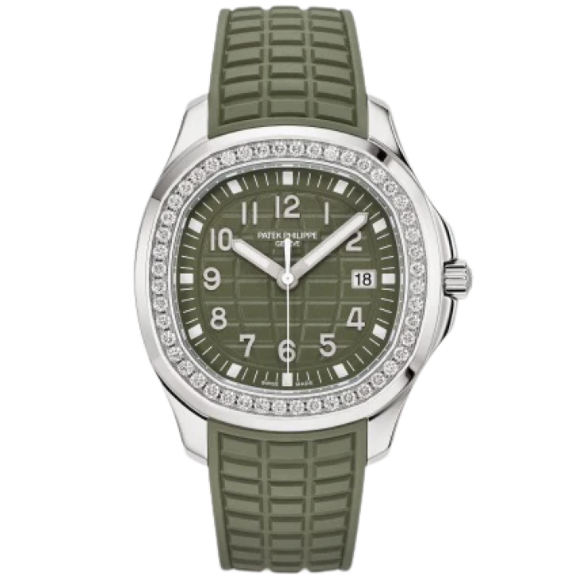 5267-200A-011 Aquanaut 38.8mm Khaki Green Strap Khaki Green Embossed Dial Diamond-paved Steel Bezel - Patek Philippe