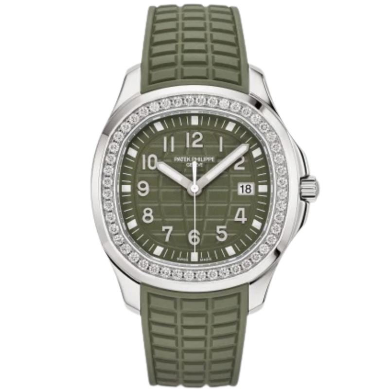 5267-200A-011 Aquanaut 38.8mm Khaki Green Strap Khaki Green Embossed Dial Diamond-paved Steel Bezel - Patek Philippe