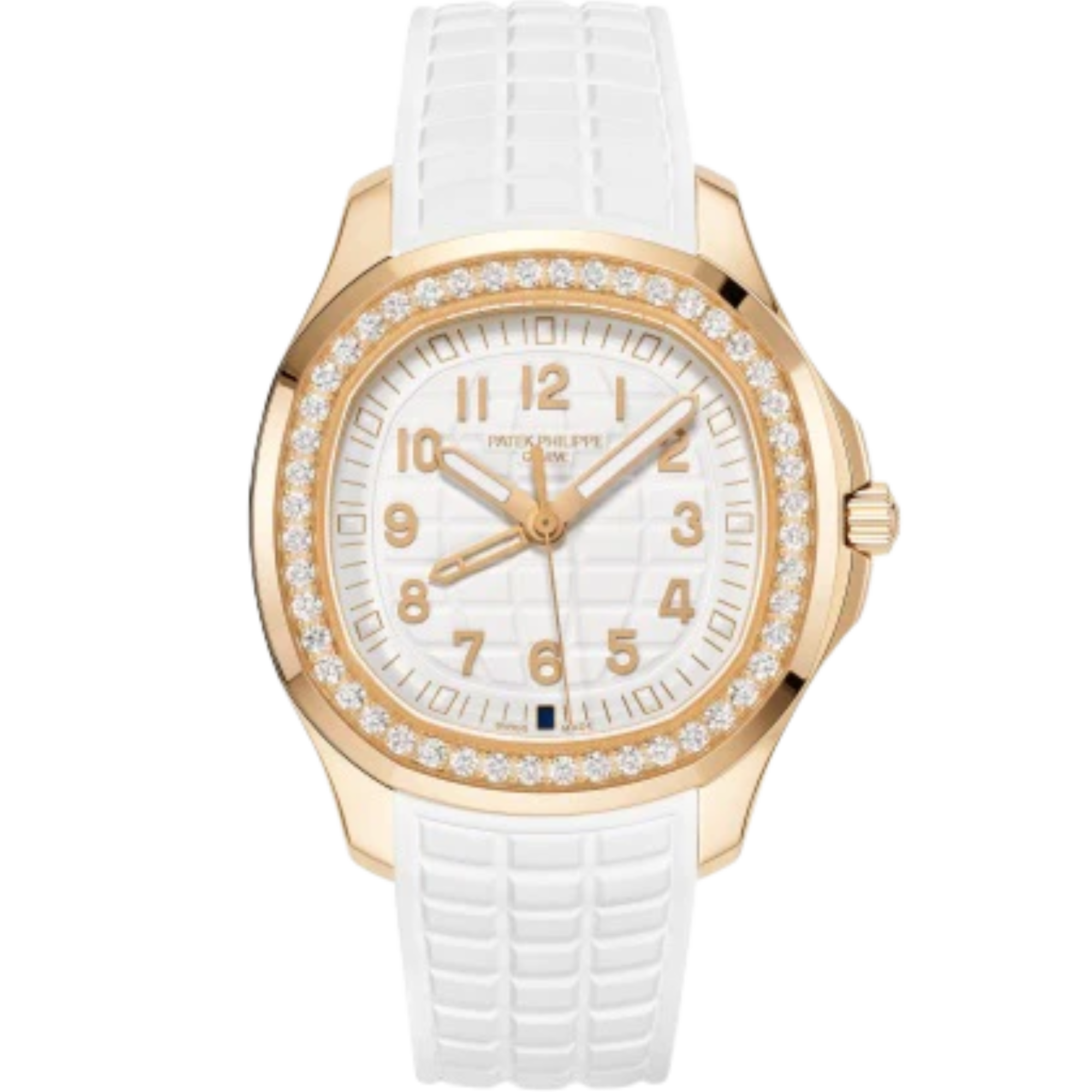 5269/200R Aquanaut 38.8mm Matte White Strap Matte White Embossed Dial Diamond-paved Rose Gold Bezel - Patek Philippe