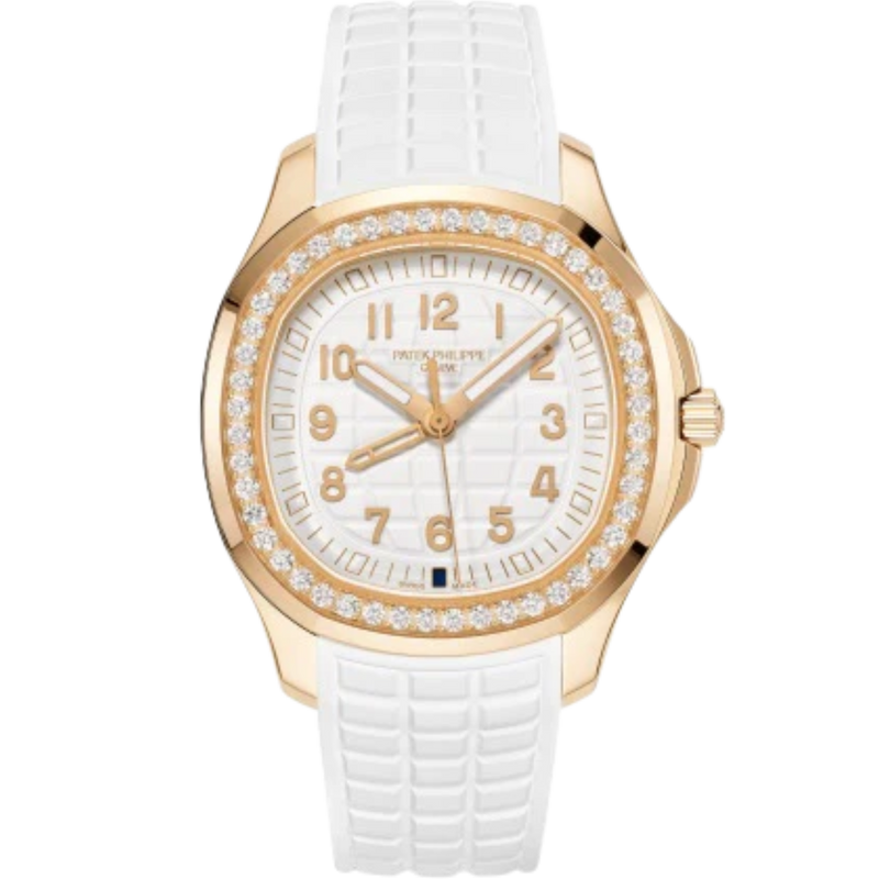 5269/200R Aquanaut 38.8mm Matte White Strap Matte White Embossed Dial Diamond-paved Rose Gold Bezel - Patek Philippe