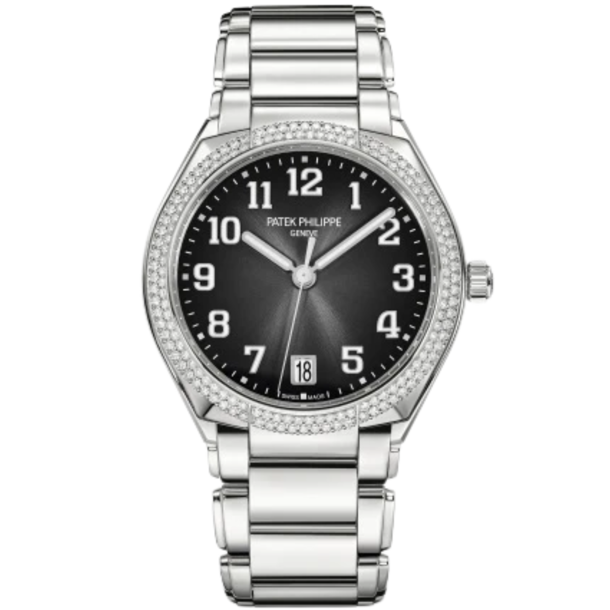 7300/1200A-010 Twenty~4 36mm Steel Bracelet Gray Sunburst Black Gradated Dial Diamond-set Steel Bezel - Patek Philippe