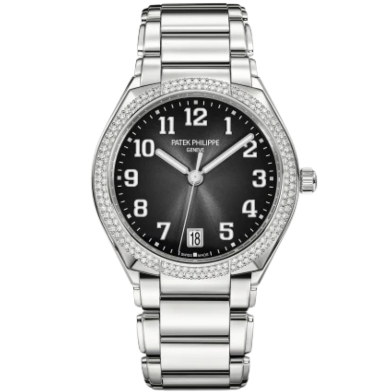 7300/1200A-010 Twenty~4 36mm Steel Bracelet Gray Sunburst Black Gradated Dial Diamond-set Steel Bezel - Patek Philippe