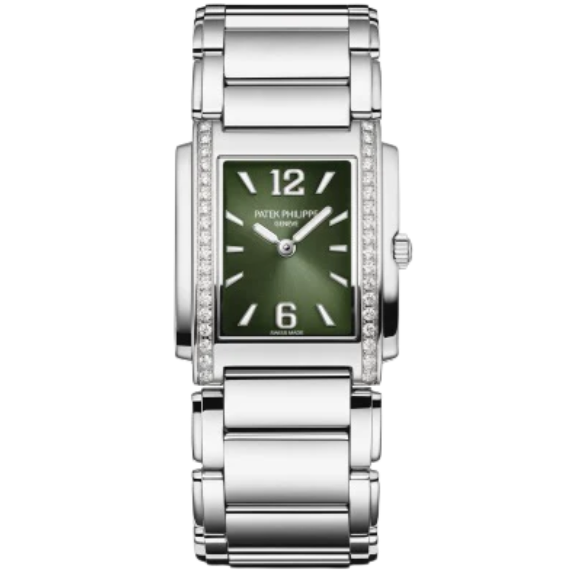 4910/1200A-011 Twenty~4 Steel Bracelet Olive Green Sunburst Dial Diamond-set Stainless Steel Bezel - Patek Philippe