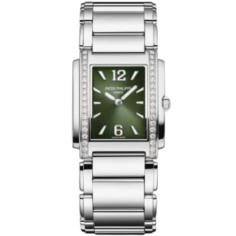 4910/1200A-011 Twenty~4 Steel Bracelet Olive Green Sunburst Dial Diamond-set Stainless Steel Bezel - Patek Philippe