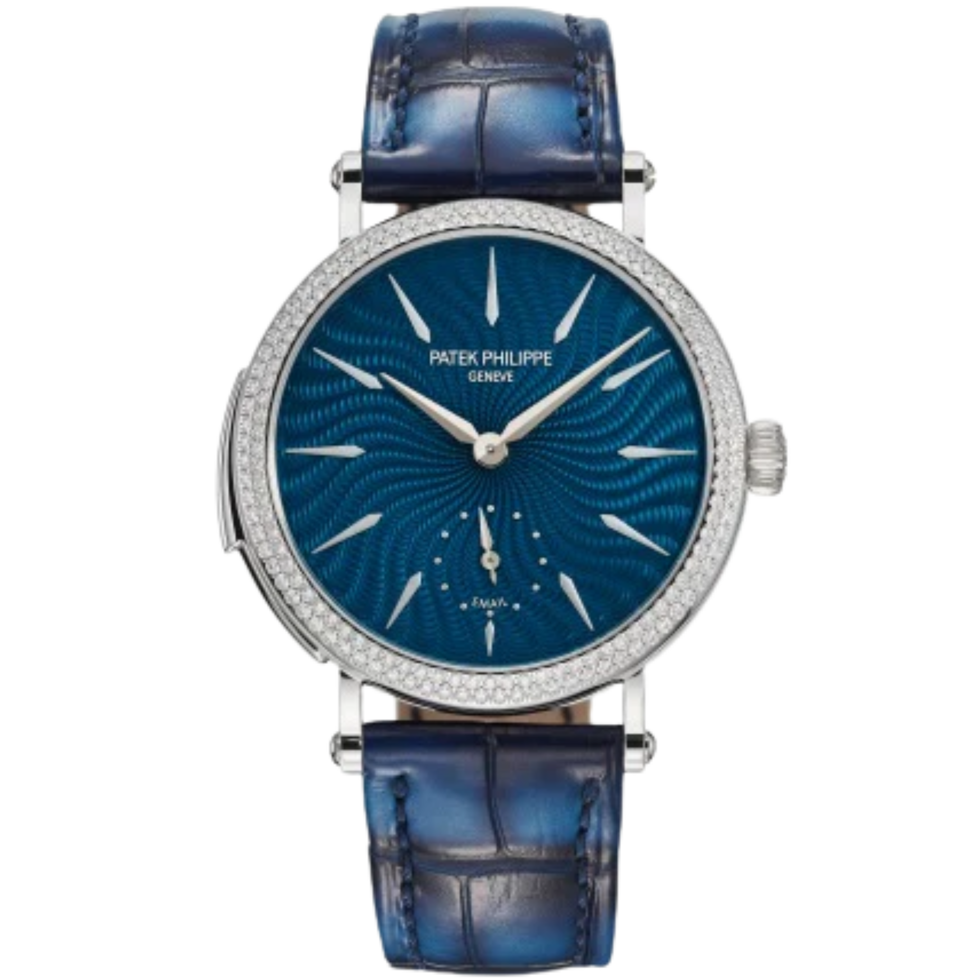 250G Gondolo Ocean Blue Alligator Leather Strap Blue Hand-Guilloched Dial La Flamme Diamond Bezel - Patek Philippe